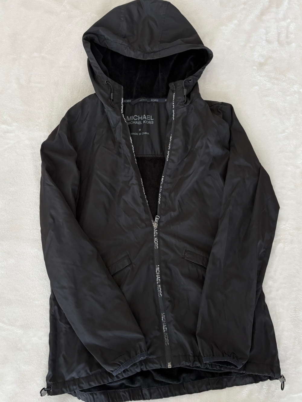 Michael Kors Black Missy Faux Shearling Lined Hooded Jacket